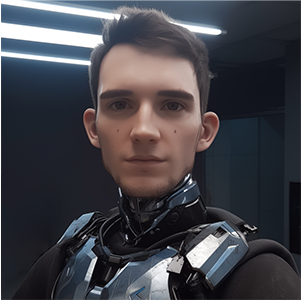 Digital mashup portrait of a man with robotic features