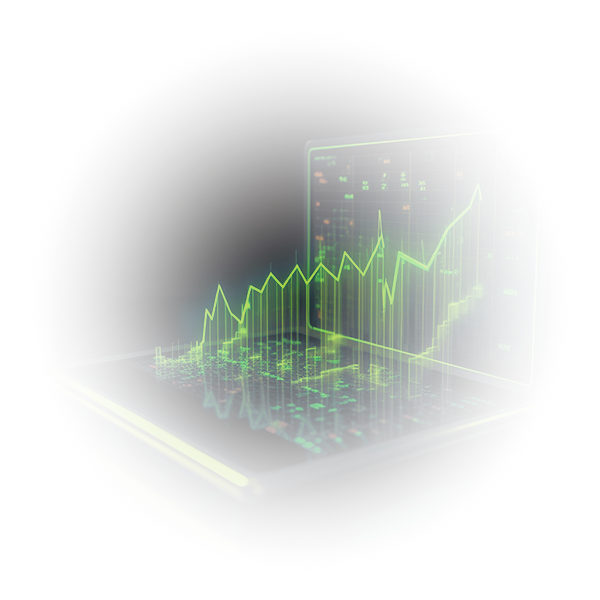 Image of a digitalized productivity graph coming out of a laptop