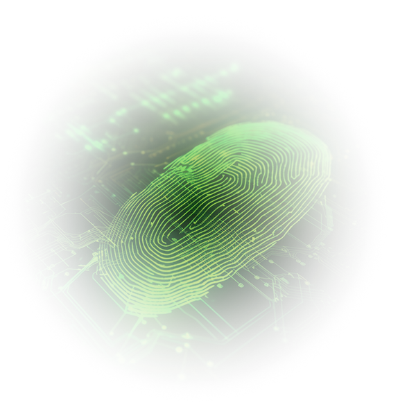 Image of a digitalized fingerprint on a circuitboard