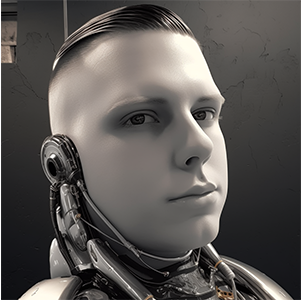 Digital mashup portrait of a man with robotic features