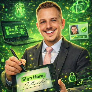 Digital mashup portrait of a man with robotic features