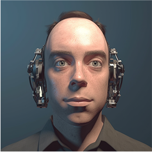 Digital mashup portrait of a man with robotic features