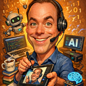 Digital mashup portrait of a man with robotic features