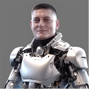 Digital mashup portrait of a man with robotic features